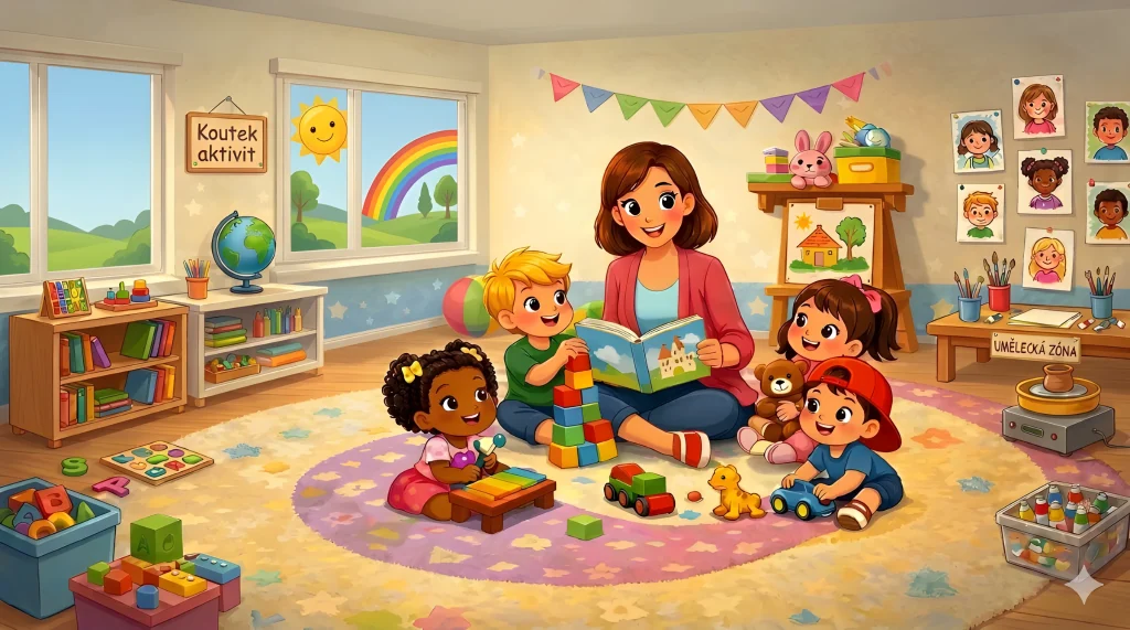 Kreslený obrázek školky